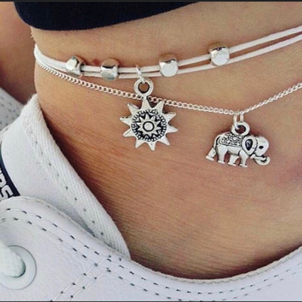 3/30  Silver Elephant chord layered anklet